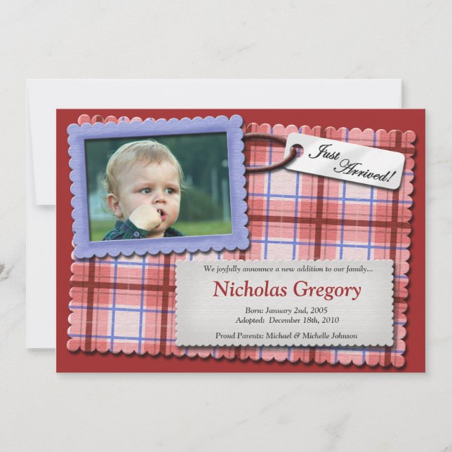 Plaidly Perfect ~ Red Adoption Announcements (Front)