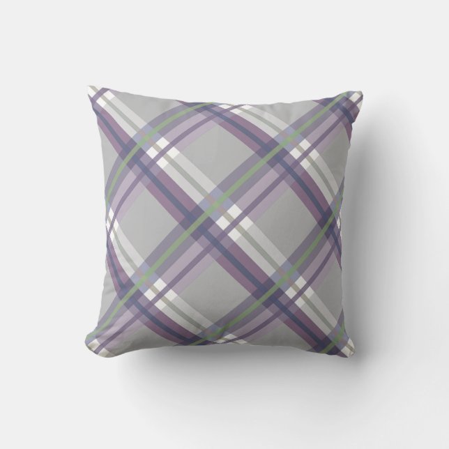 Plaids, Checks, Tartans Grey Green Lavender Throw Pillow (Front)