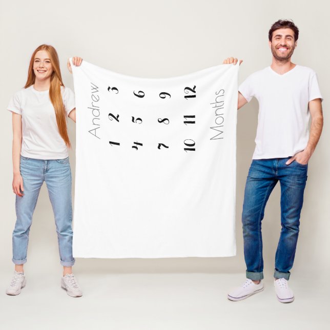 Plain 12 Month Milestone Boy Grey/Black Fleece Blanket (In Situ)