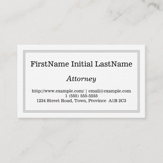 Plain and Customizable Attorney Business Card (Front)