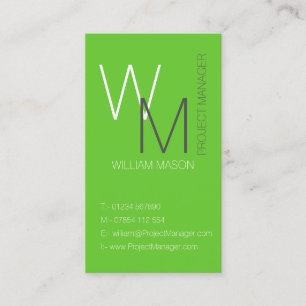 Plain and Simple Green Monogram Business Card