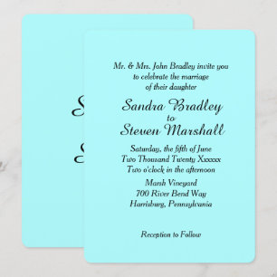 Plain Aqua Wedding Invitation