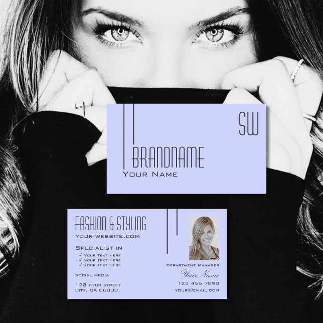 Plain Baby Blue with Monogram and Photo Simple Business Card (Creator Uploaded)