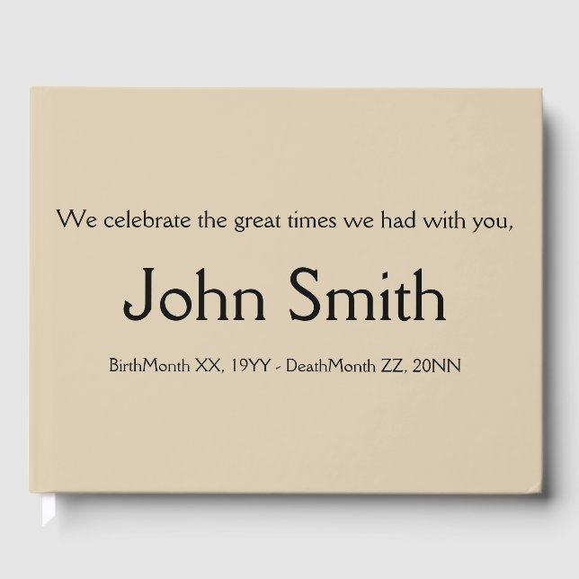 Plain & Basic Beige Funeral Guest Book (Front)