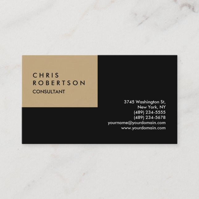 Plain Beige Black Modern Creative Business Card (Front)