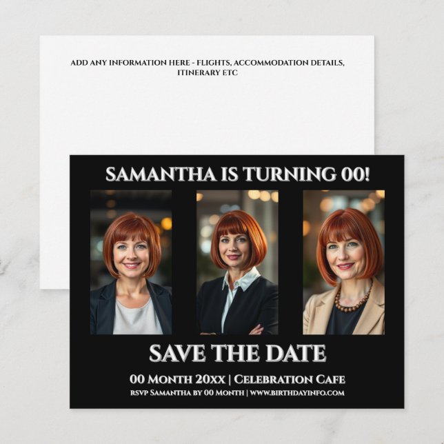 Plain birthday any age 3 photo party template postcard (Front/Back)