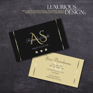 Plain Black and Beige Shimmery Diamonds Monogram Business Card