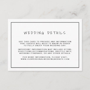Plain Black and White Border Wedding Details Enclosure Card