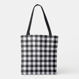 plain black and white check pattern tote bag