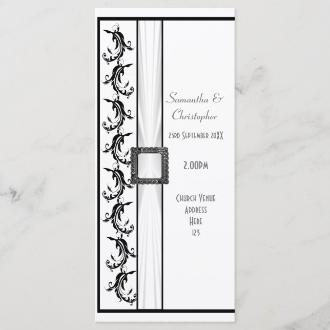 Plain black and white church wedding program (Front)