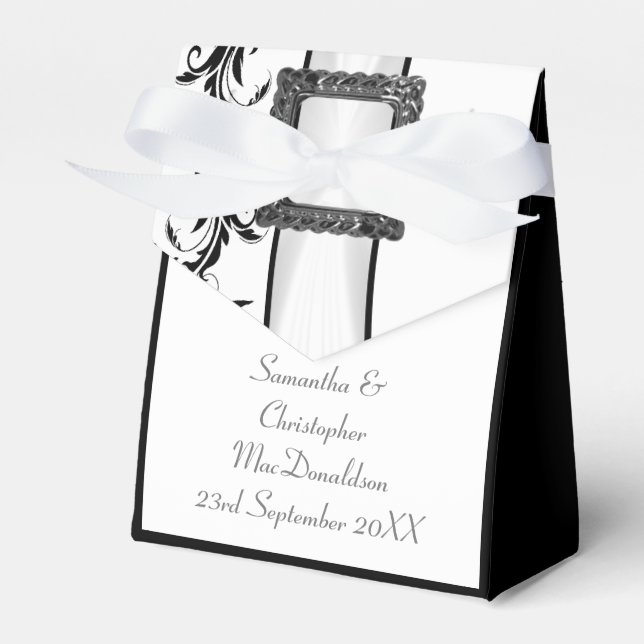 Plain black and white damask lace wedding favor box (Front Side)