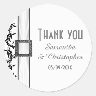 Plain black and white lace thank you classic round sticker