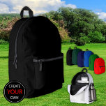 Plain Black Backpack, Bag / Customize<br><div class="desc">Backpack: Create Your Own custom bag / backpack with text. Easy adjustments (Edit Design button) by adding more text,  background colours or more images.</div>