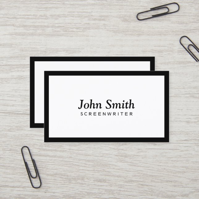 Plain Black Border Screenwriter Business Card (Front/Back In Situ)