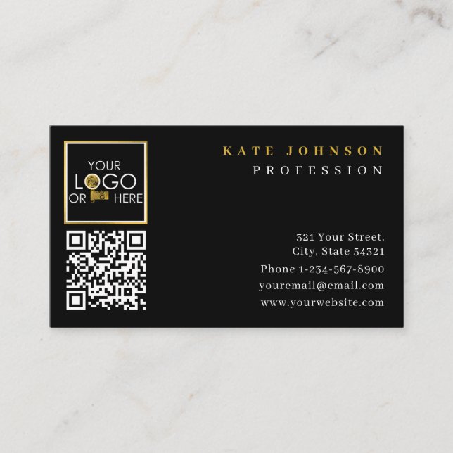 Plain Black Gold Generic Logo Business Template Card (Front)