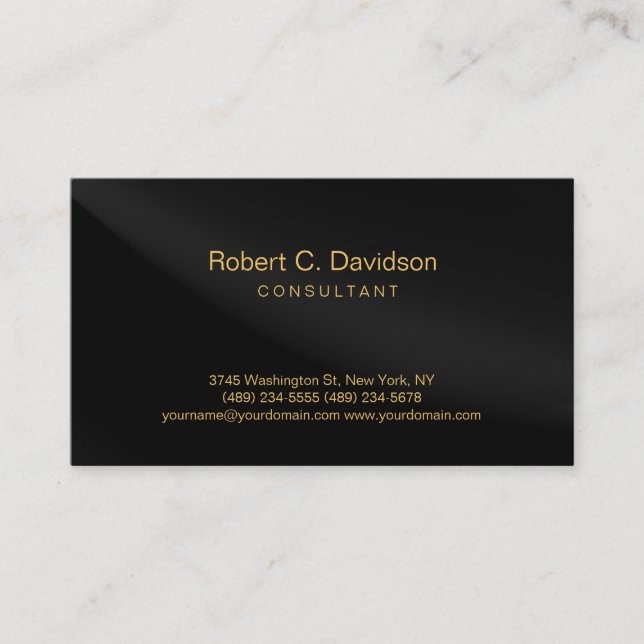 Plain Black Grey Gold Tones Modern Business Card (Front)