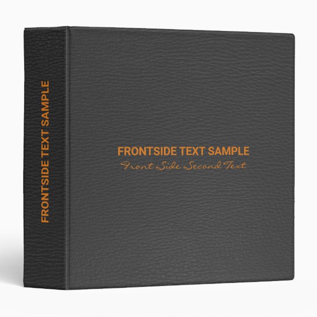 Plain Black & Grey Leather Texture Orange Text Binder (Front/Spine)