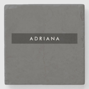 Plain Black Grey Professional Minimalist Name Stone Coaster