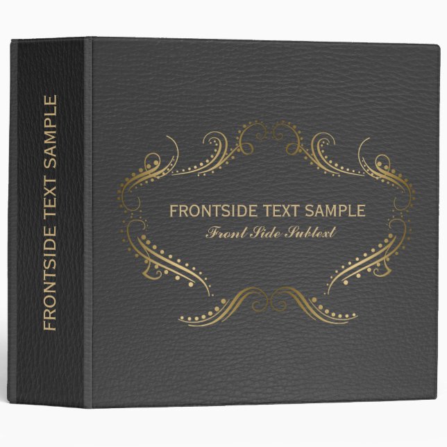 Plain Black Leather Print Gold Frame Binder (Front/Spine)