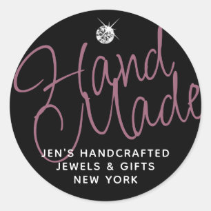 Plain Black Luxury Rhinestone Elegant Handmade Classic Round Sticker