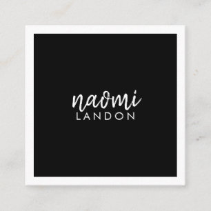 Plain black modern square minimalist white simple business card