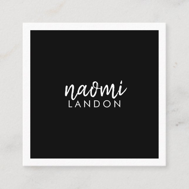 Plain black modern square minimalist white simple square business card (Front)
