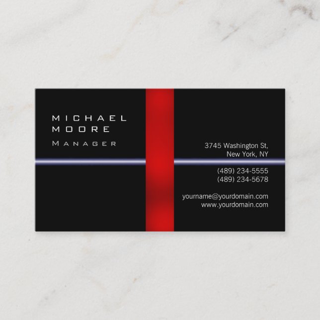 Plain Black Red Stripe Manager Business Card (Front)