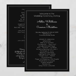 Plain Black Simple Wedding Program Template