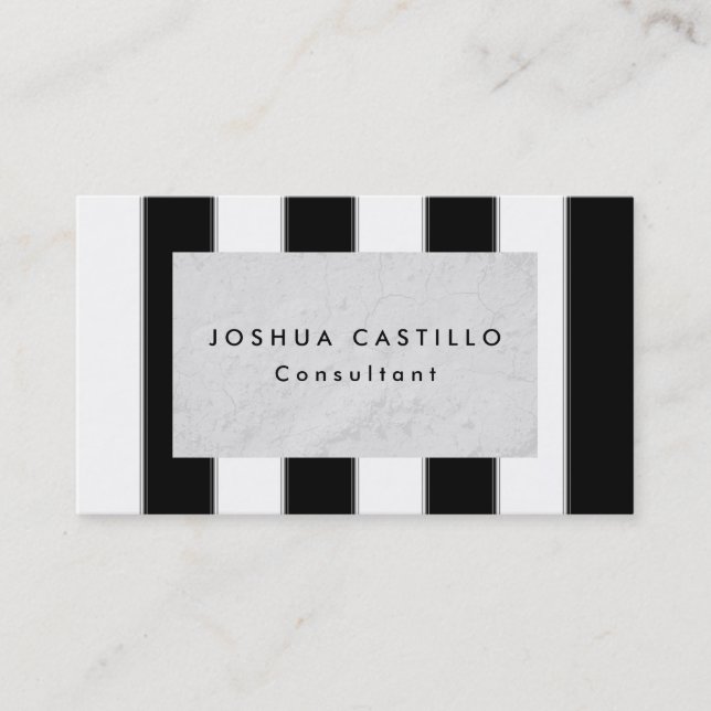 Plain Black White Grey Striped Professional Business Card (Front)