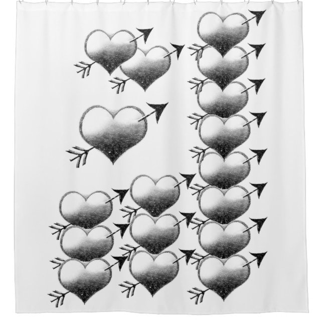 plain black white hearts shower curtain (Front)
