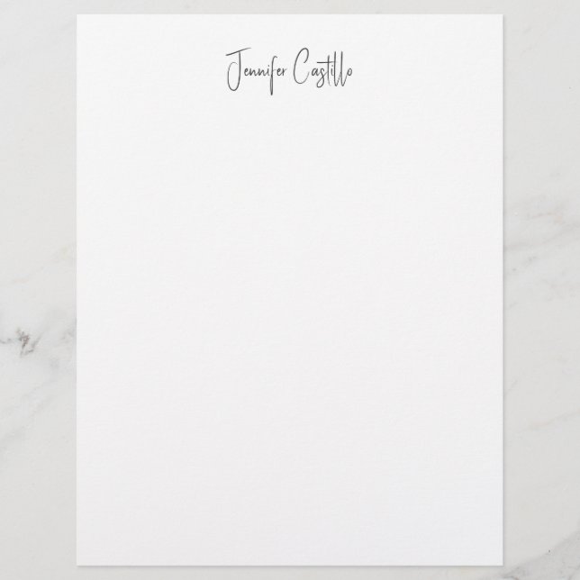 Plain Black White Minimalist Calligraphy Letterhead (Front)