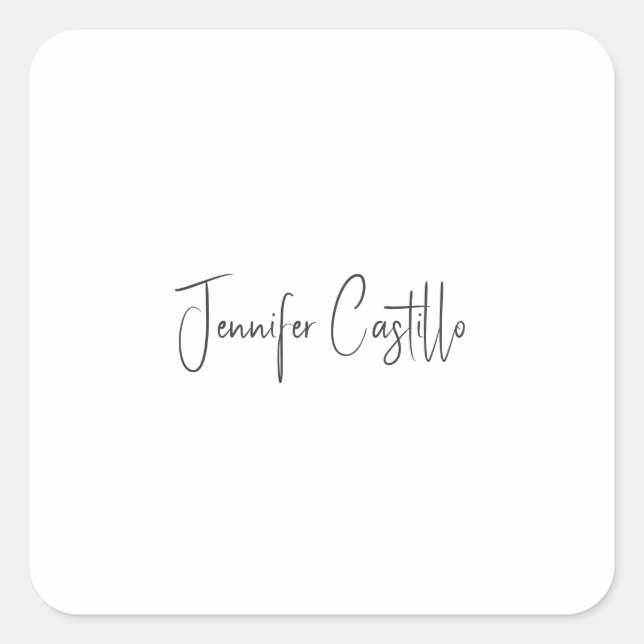 Plain Black White Minimalist Calligraphy Square Sticker (Front)