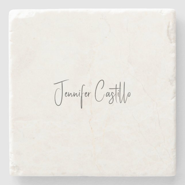 Plain Black White Minimalist Calligraphy Stone Coaster (Front)