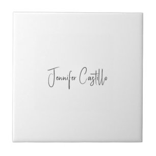 Plain Black White Minimalist Calligraphy Tile
