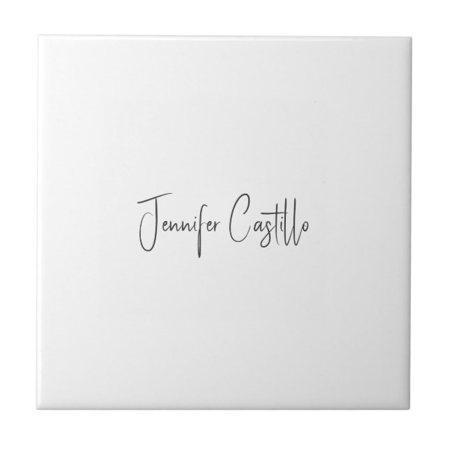 Plain Black White Minimalist Calligraphy Tile (Front)