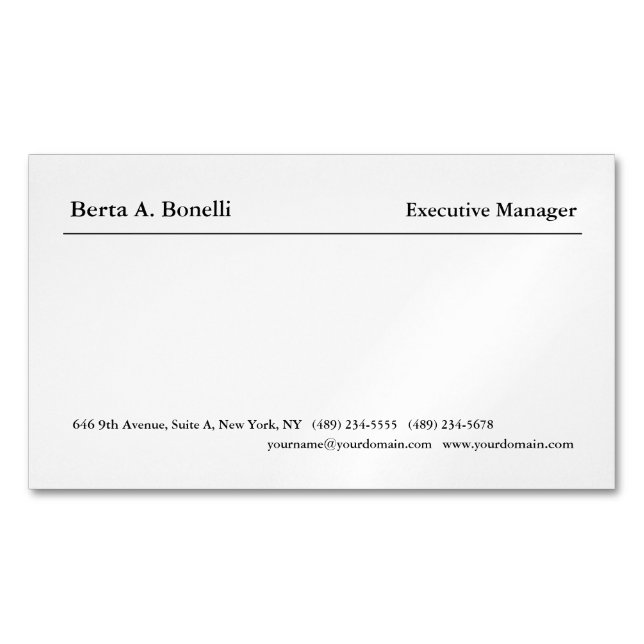 Plain Black White Minimalist Modern Magnetic Business Card (Front)