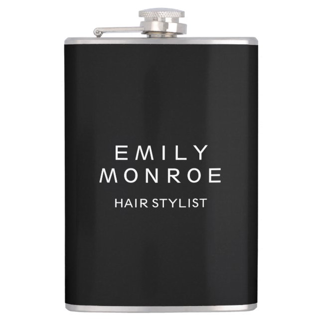 Plain Black & White Modern Minimalist Hip Flask (Front)