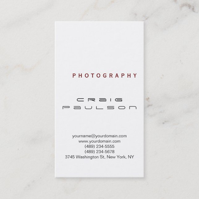 Plain Black White Photography Business Card (Front)