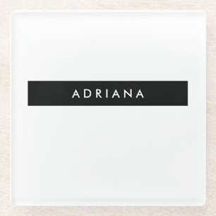 Plain Black White Professional Minimalist Name Glass Coaster