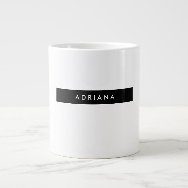 Plain Black White Professional Minimalist Name Large Coffee Mug (Front)