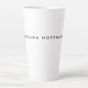 Plain Black White Professional Minimalist Name Latte Mug