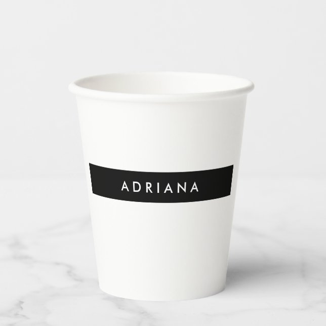 Plain Black White Professional Minimalist Name Paper Cups (Front)