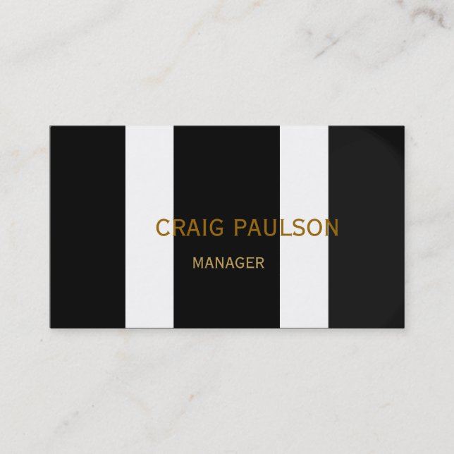 Plain Black White Stripe Photography Business Card (Front)