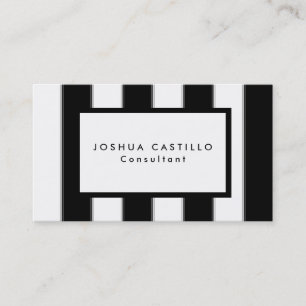 Plain Black White Striped Professional Business Card