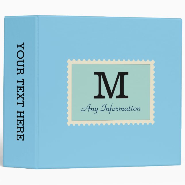Plain Blizzard Blue Background Monogram Binder (Front/Spine)