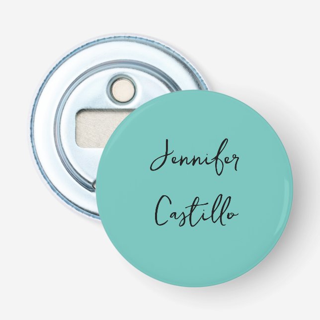 Plain Blue Black Minimalist Modern Calligraphy Bottle Opener (Front)