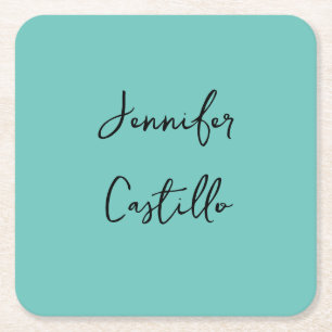 Plain Blue Black Minimalist Modern Calligraphy Square Paper Coaster