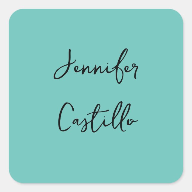 Plain Blue Black Minimalist Modern Calligraphy Square Sticker (Front)