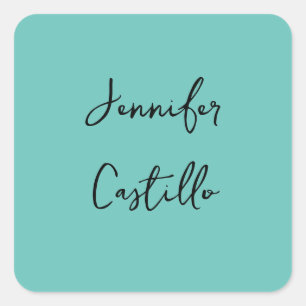 Plain Blue Black Minimalist Modern Calligraphy Square Sticker