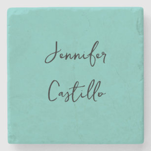 Plain Blue Black Minimalist Modern Calligraphy Stone Coaster